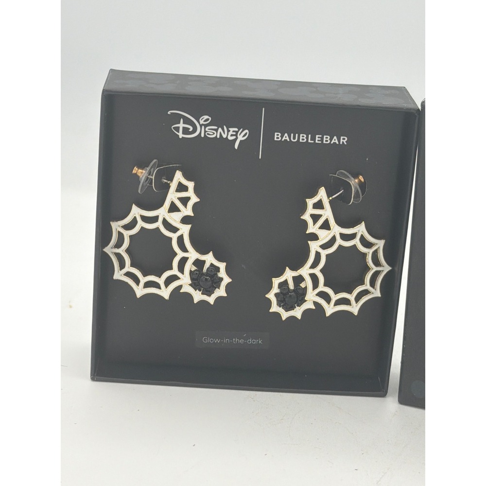 Disney BaubleBar Mickey Mouse Spider Web Glow In The Dark Halloween Earrings NEW